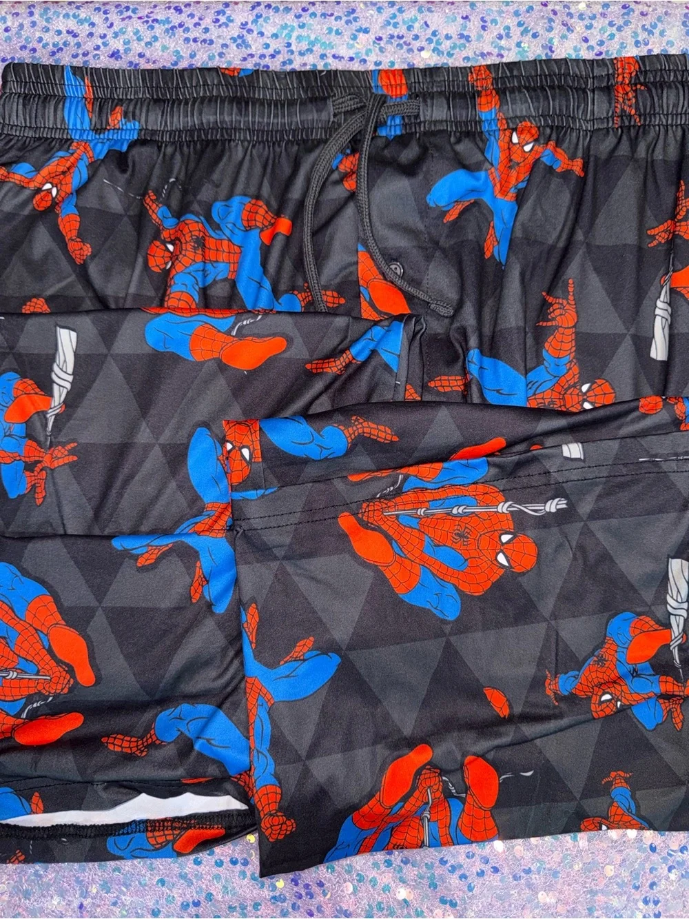 2927-Marvel Black Joggers Lounge Pants with Red & Blue Spider Print